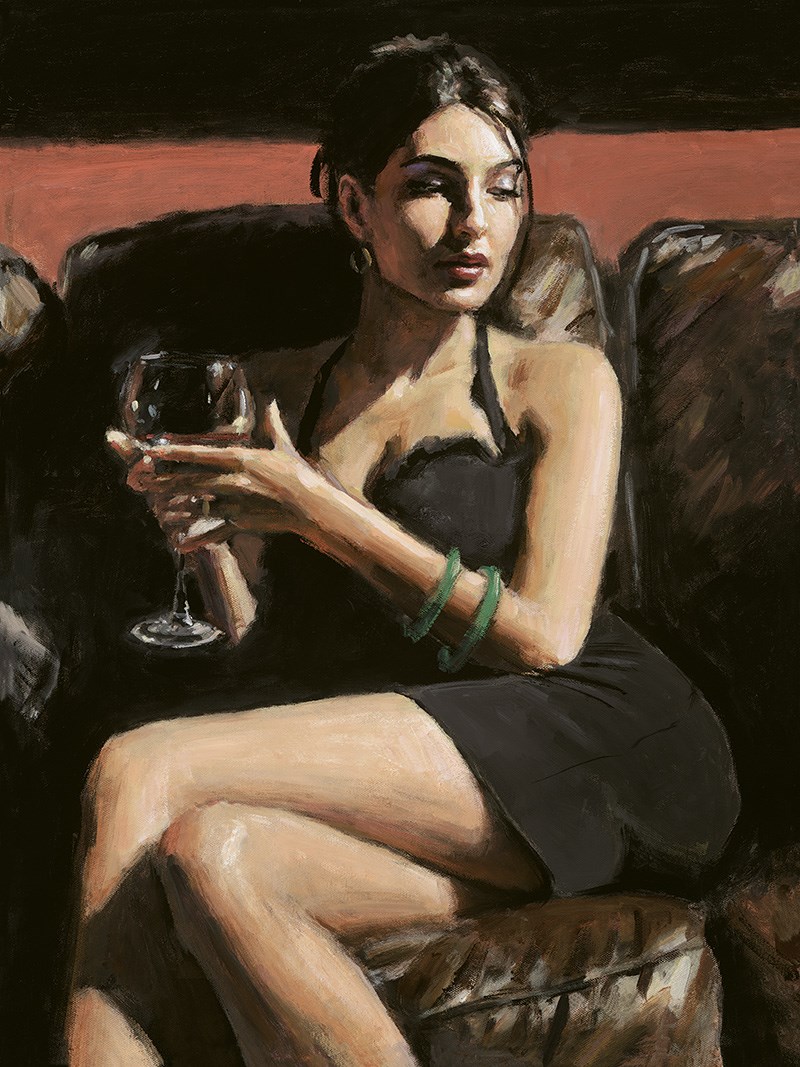 Tess on Leather Couch by Fabian Perez