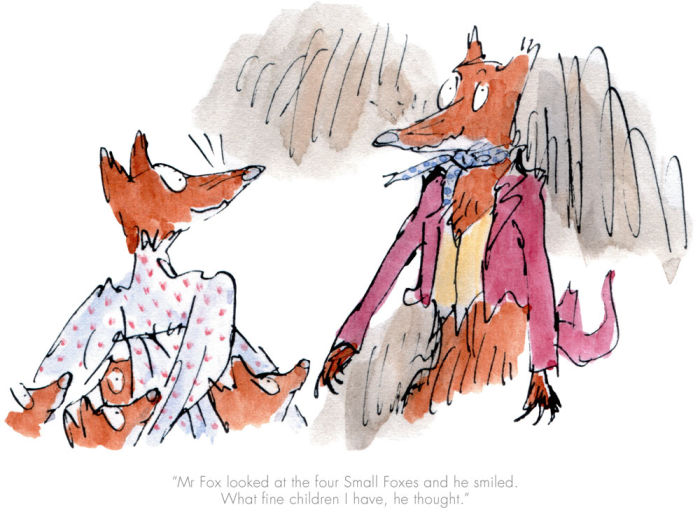 Mr Fox looked at the four small foxes by Sir Quentin Blake