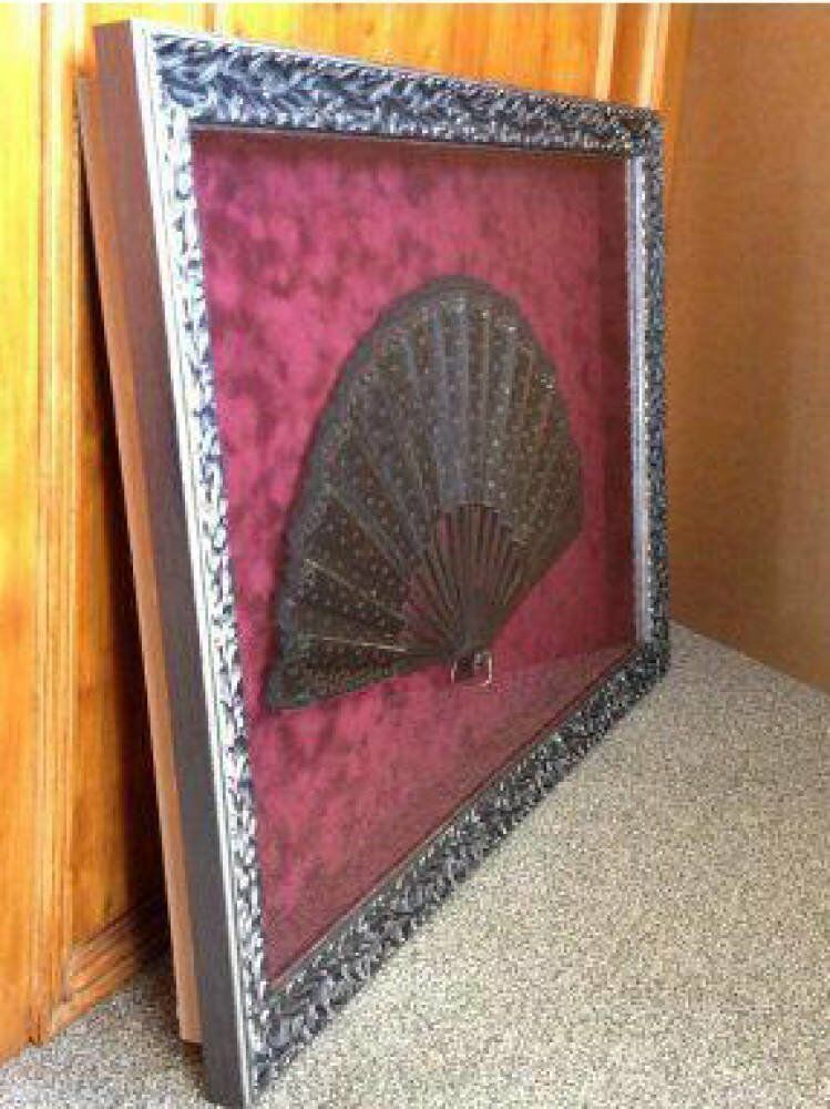 3D objects framed decorative silver frame custom framing framed fan - Decorative fan framing project