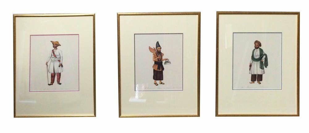 Art Prints - framing examples tiptych display Indian prints modern gold frame