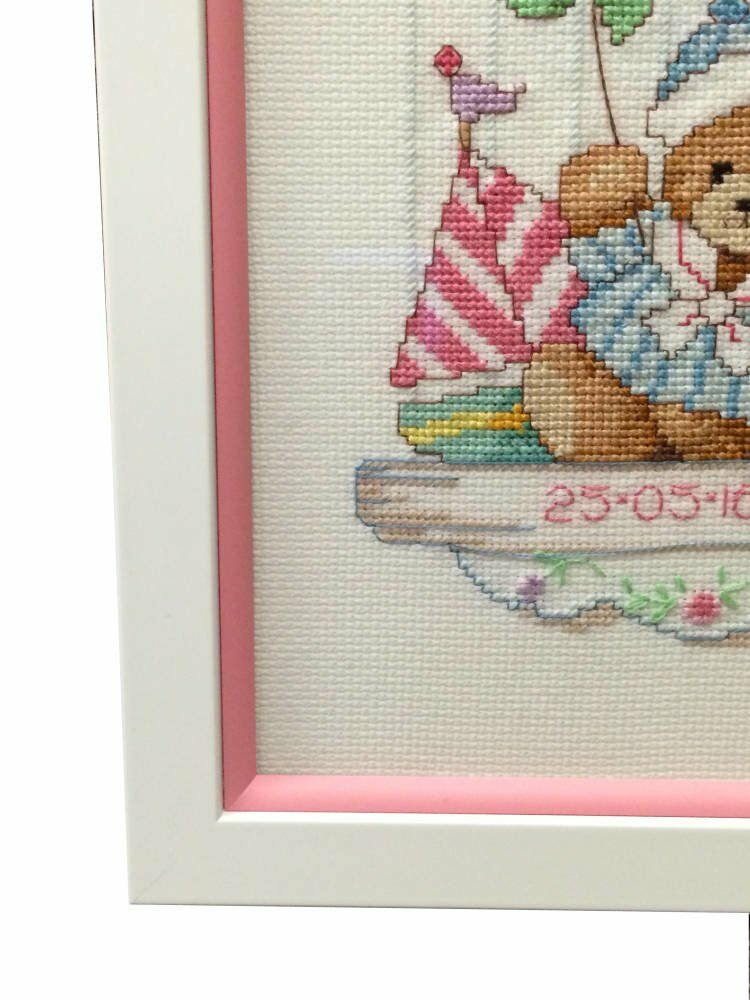 Safety glass infant artwork framed frame for infants room - Cross stitch for New Born