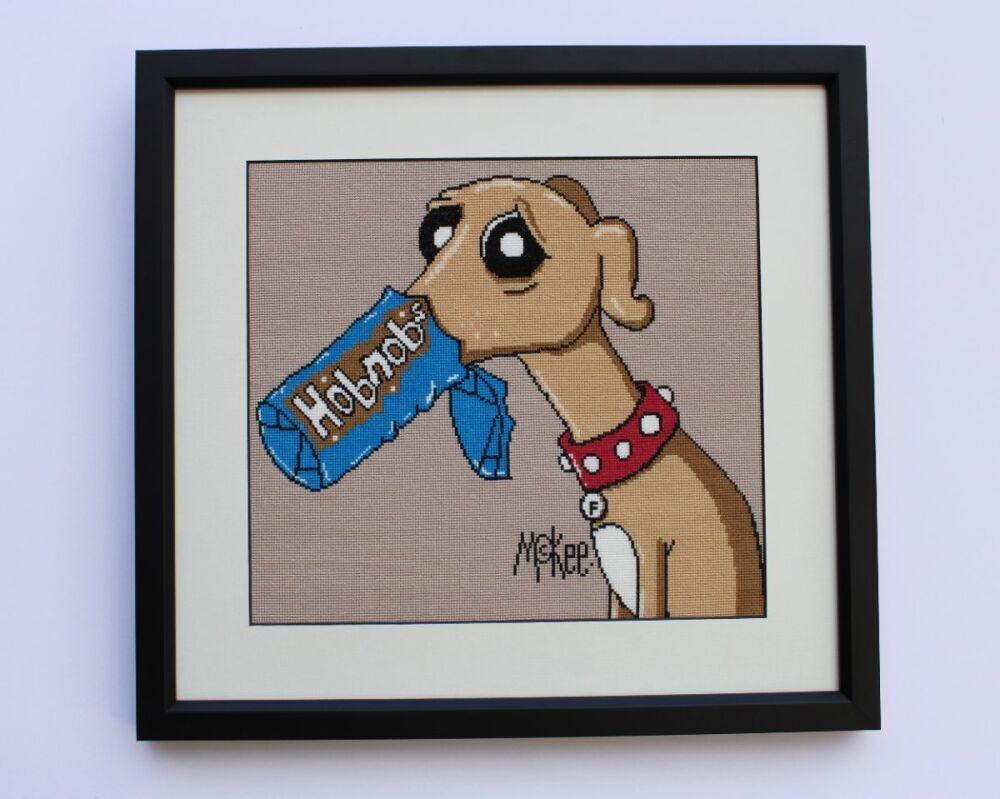 Cross Stitch of Frank the Whippet