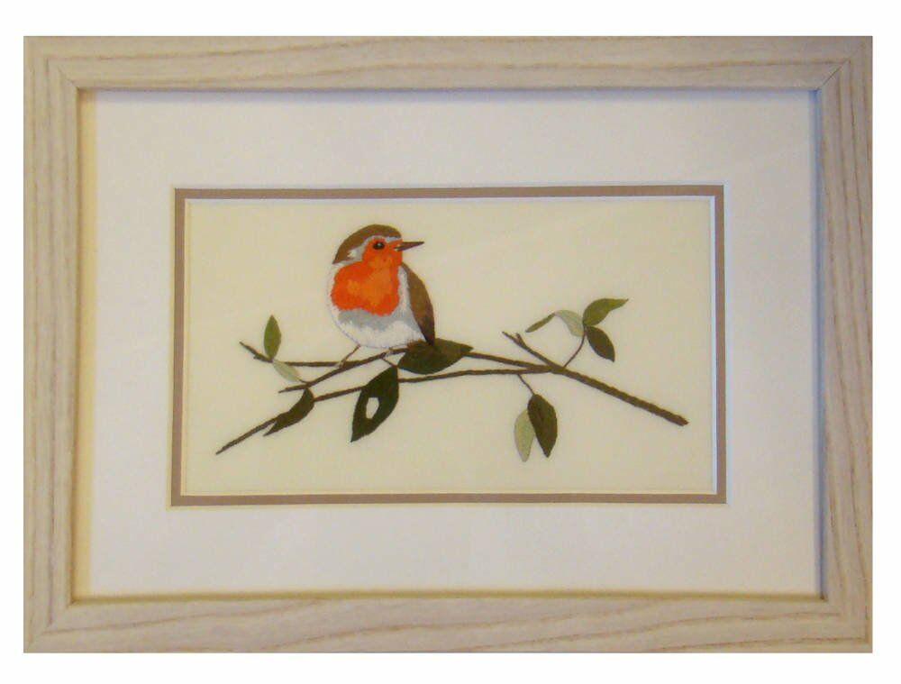Embroidery framing double mount cheap frame bird embroidery - Small Robin Needlework