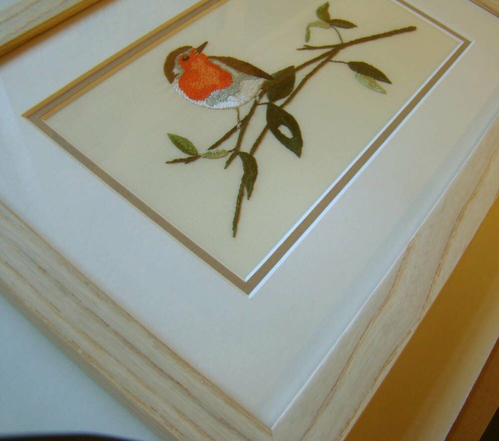 Cheap frame double mount bird embroidery - Embroidery framing