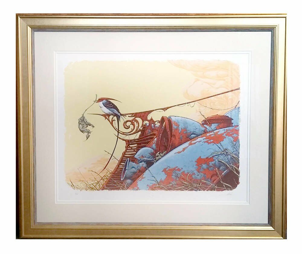 Aaron Horkey - Nesting - custom framing limited edition framing double mount valuable artwork framing