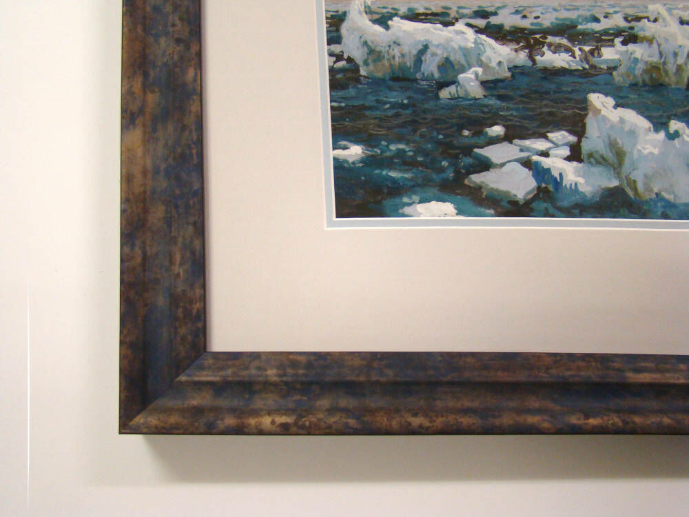 Oil painting with glass - Arctic ship oil painting framed