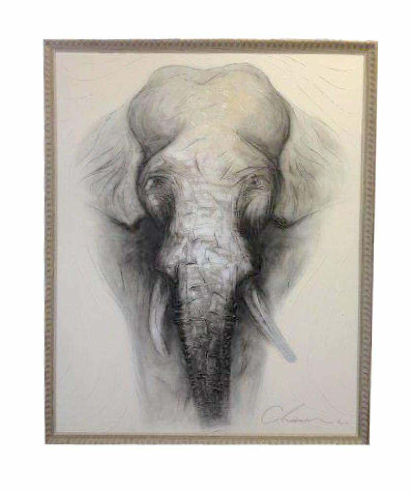 Very Large Stunning Elephant Oil Painting - bespoke made stretcher stretcher made specifically stunning framed