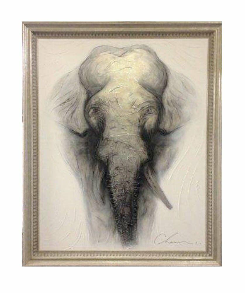 Elephant painting oil painting framed bespoke made stretcher - Very Large Stunning Elephant Oil Painting