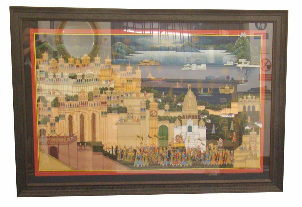 756287000 colourful city artwork silk artwork framed - Very Large Indian Painting on Silk