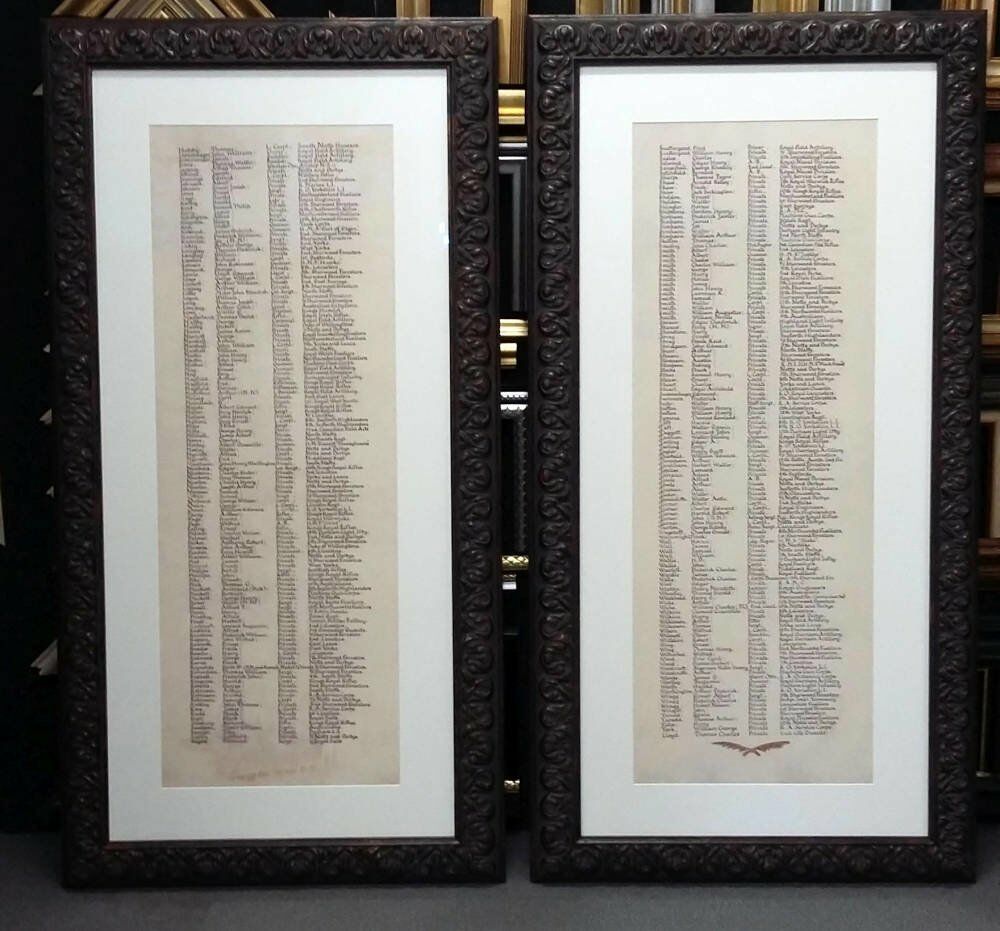 Large frames long eaton roll of honor gallery framing sevilla mouldings - The Great War Roll of Honour