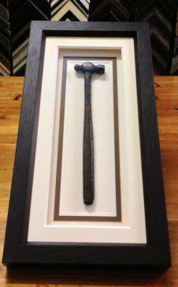 Larson juhl clarity hammer worn - Old and well worn pin hammer framed