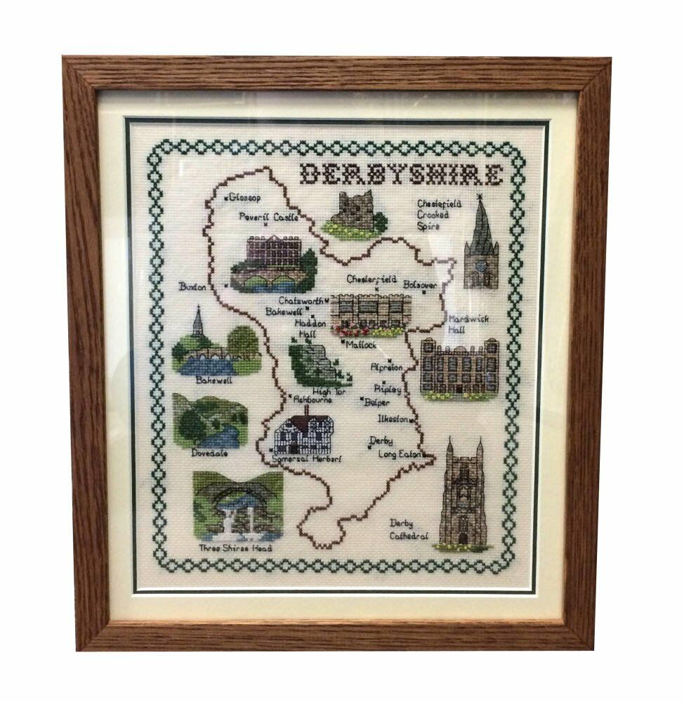 Oak frame with double mount - Derbyshire Cross Stitch framed