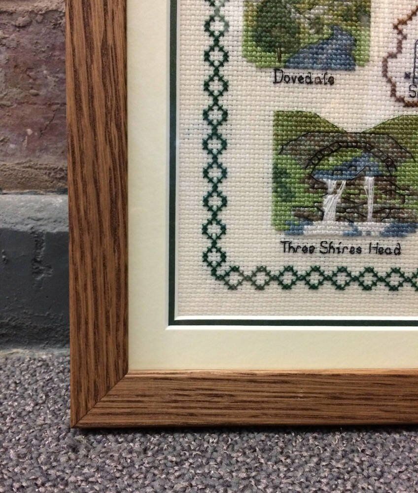 Derbyshire Cross Stitch framed - oak frame