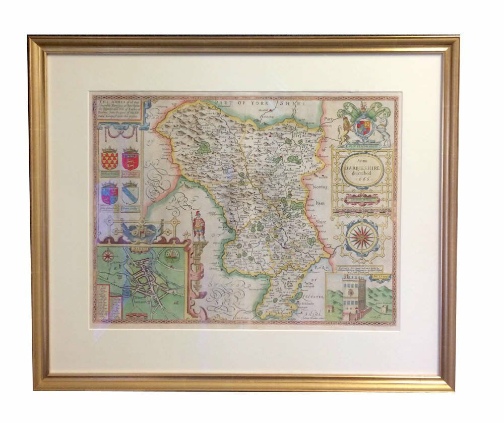 Gold leaf frame Derbyshire map framed custom framing for maps antique map of Derbyshire - Derbyshire map framed