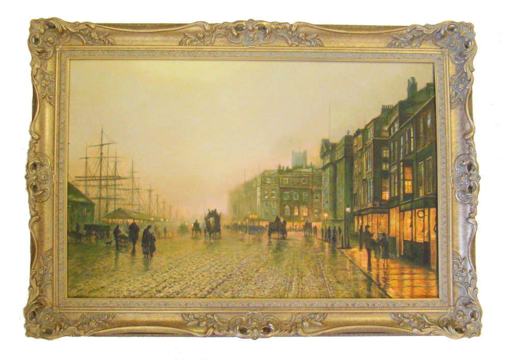 Oil painting reproduction swept frame - Grimshaw - Liverpool Quay by Moonlight