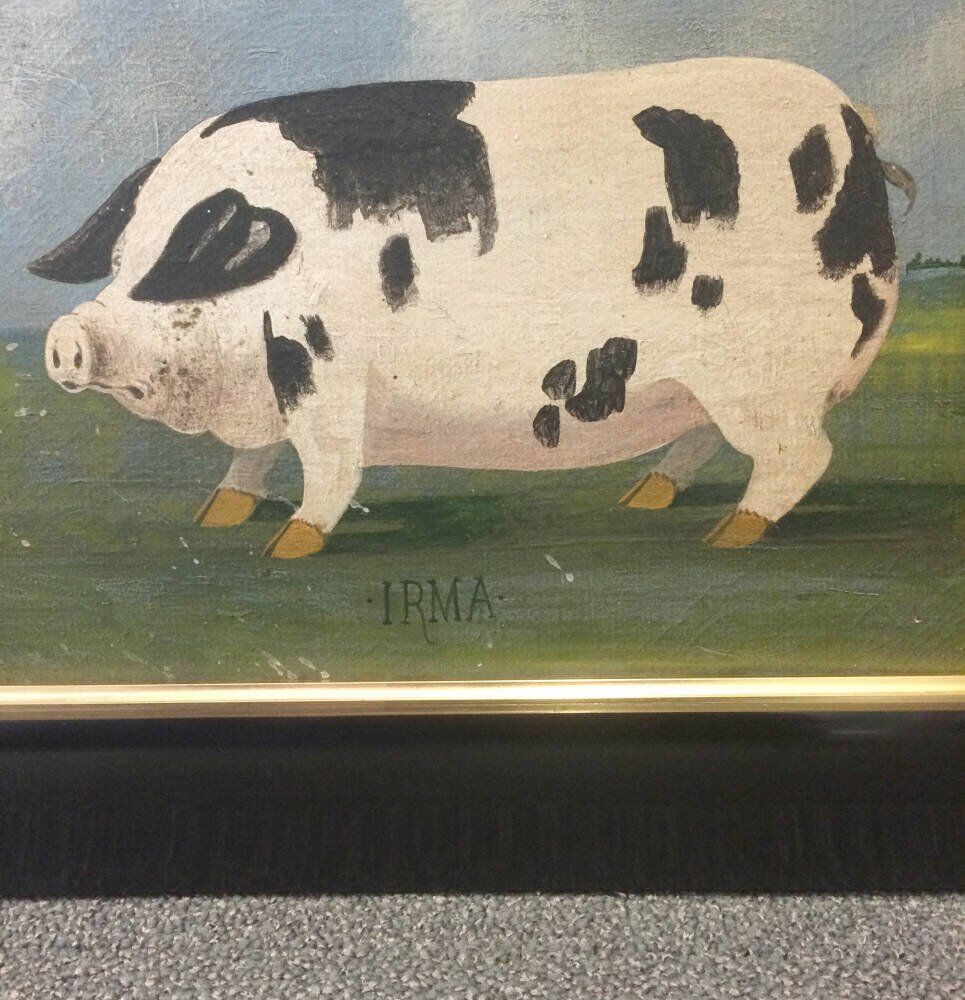 antique artwork  - Pig oil painting framed