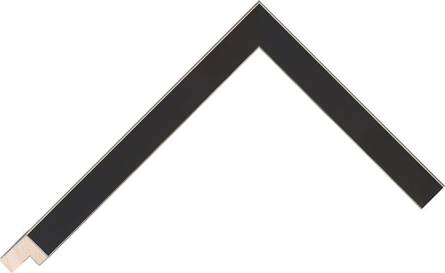 Corner sample of Black/Silver Flat Jelutung Frame Moulding