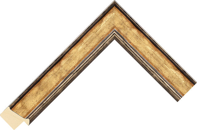 Corner sample of Gold/Pewter Reverse Radiata Pine Frame Moulding